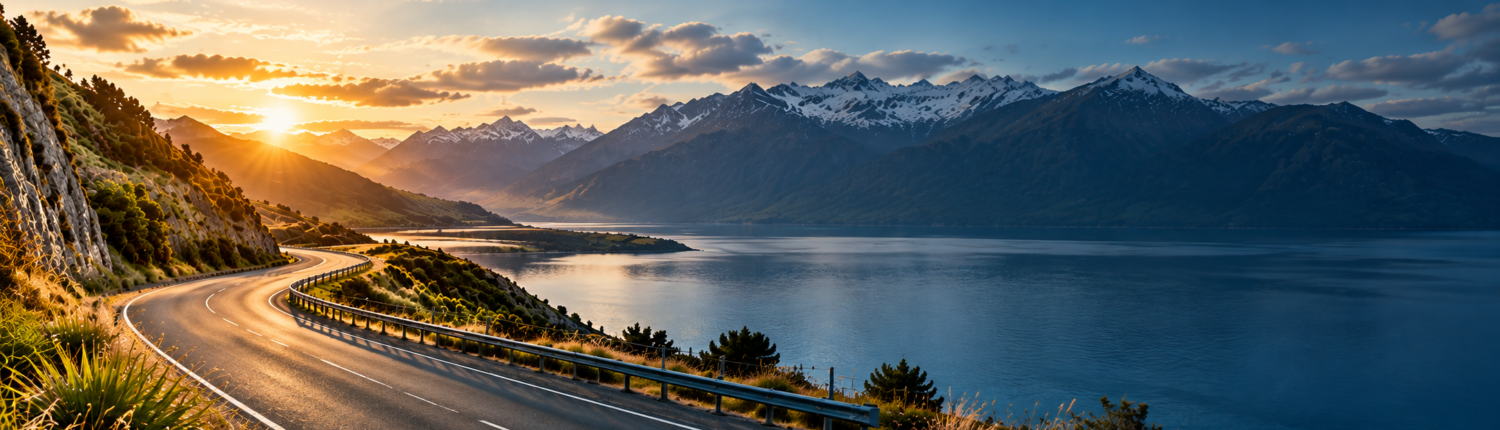 Golden Road Beside Snowy Peaks